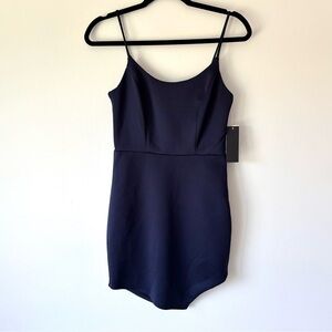 City Studio Navy Blue Cocktail Mini Dress Asymmetrical Spaghetti Strap Formal